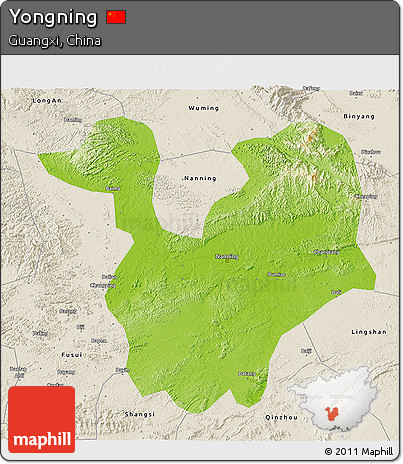 Physical 3D Map of Yongning, shaded relief outside