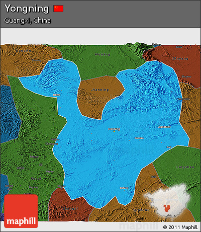 Political 3D Map of Yongning, darken