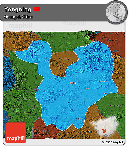 Political 3D Map of Yongning, darken