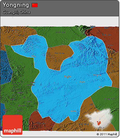 Political 3D Map of Yongning, darken