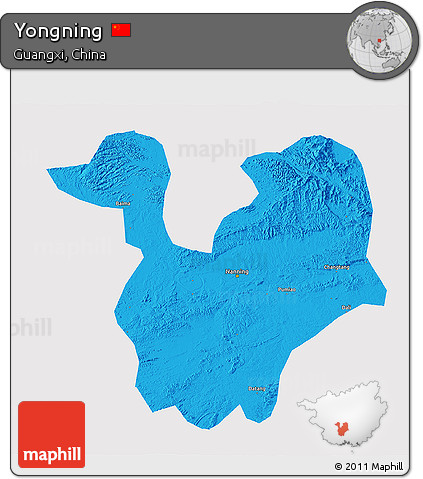 Political 3D Map of Yongning, single color outside