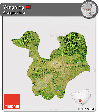 Satellite 3D Map of Yongning, cropped outside