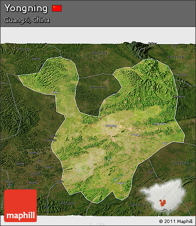 Satellite 3D Map of Yongning, darken