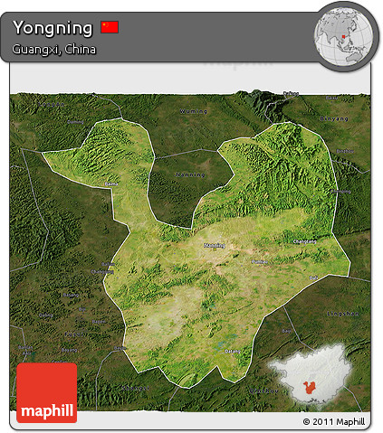 Satellite 3D Map of Yongning, darken