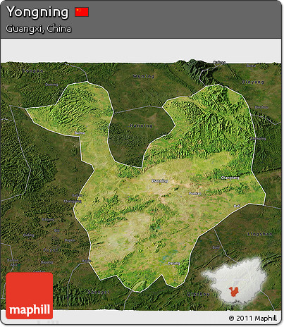 Satellite 3D Map of Yongning, darken