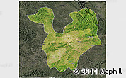 Satellite 3D Map of Yongning, darken, semi-desaturated