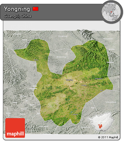 Satellite 3D Map of Yongning, lighten, semi-desaturated