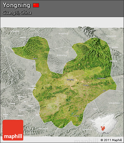 Satellite 3D Map of Yongning, lighten, semi-desaturated