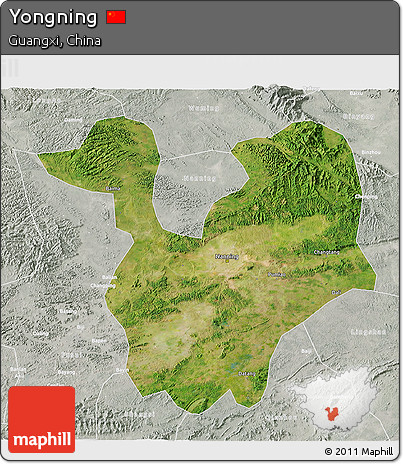 Satellite 3D Map of Yongning, lighten, semi-desaturated