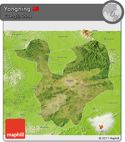 Satellite 3D Map of Yongning, physical outside
