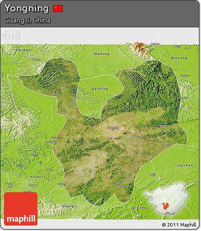Satellite 3D Map of Yongning, physical outside