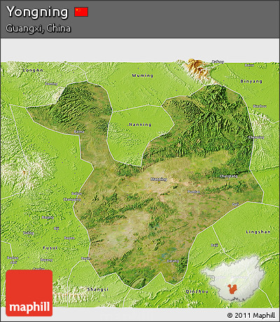 Satellite 3D Map of Yongning, physical outside