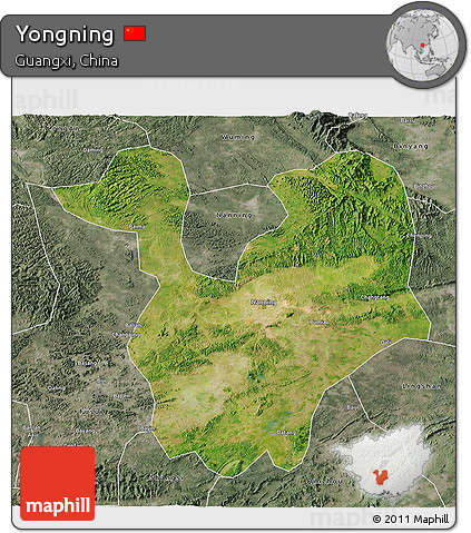 Satellite 3D Map of Yongning, semi-desaturated