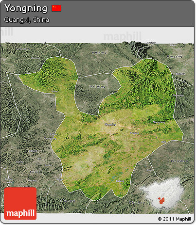 Satellite 3D Map of Yongning, semi-desaturated