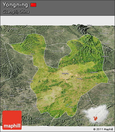 Satellite 3D Map of Yongning, semi-desaturated