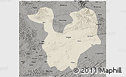 Shaded Relief 3D Map of Yongning, darken, semi-desaturated