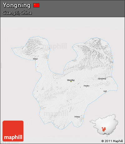Silver Style 3D Map of Yongning, single color outside