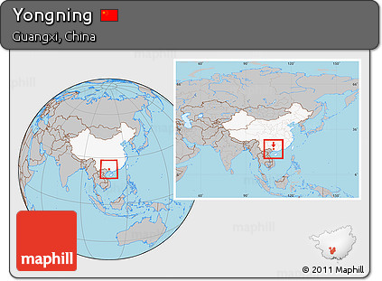 Gray Location Map of Yongning, highlighted country, within the entire country