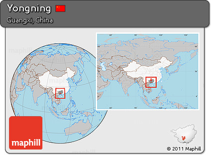 Gray Location Map of Yongning, highlighted country, highlighted parent region, within the entire country