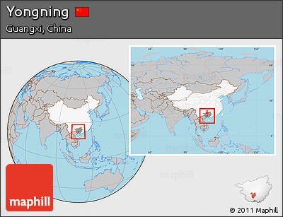 Gray Location Map of Yongning, highlighted country, highlighted parent region, within the entire country