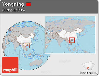 Gray Location Map of Yongning, highlighted country, highlighted parent region, within the entire country