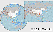 Gray Location Map of Yongning, highlighted country, highlighted parent region, within the entire country, hill shading