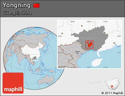 Gray Location Map of Yongning, highlighted country, highlighted parent region