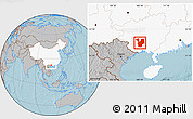Gray Location Map of Yongning, highlighted country, hill shading