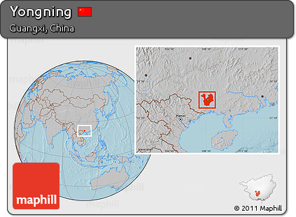 Gray Location Map of Yongning, hill shading