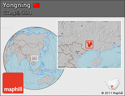 Gray Location Map of Yongning, hill shading
