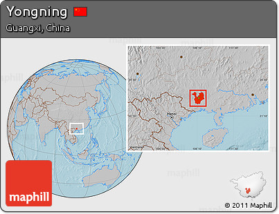 Gray Location Map of Yongning, hill shading