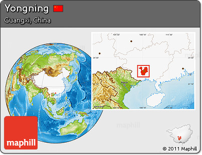 Physical Location Map of Yongning, highlighted country