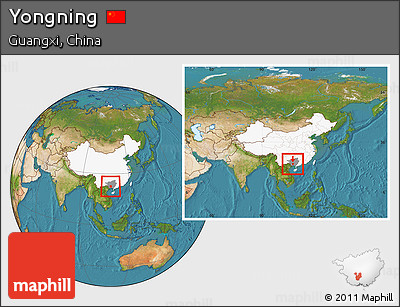 Satellite Location Map of Yongning, highlighted country, highlighted parent region, within the entire country