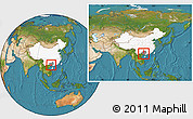 Satellite Location Map of Yongning, highlighted country, highlighted parent region, within the entire country