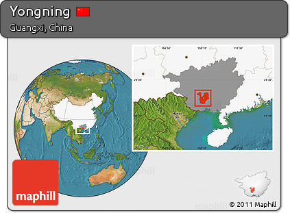 Satellite Location Map of Yongning, highlighted country, highlighted parent region
