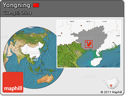 Satellite Location Map of Yongning, highlighted country, highlighted parent region