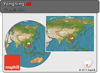 Satellite Location Map of Yongning, highlighted parent region, within the entire country