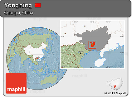 Savanna Style Location Map of Yongning, highlighted country, highlighted parent region, hill shading
