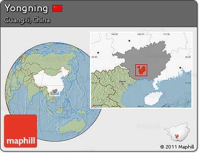 Savanna Style Location Map of Yongning, highlighted country, highlighted parent region, hill shading