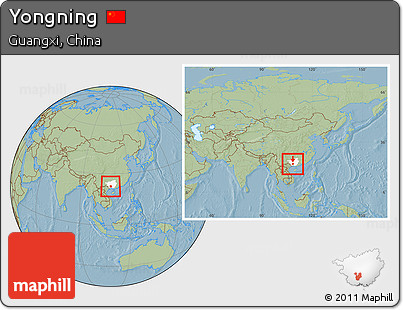 Savanna Style Location Map of Yongning, highlighted parent region, within the entire country, hill shading