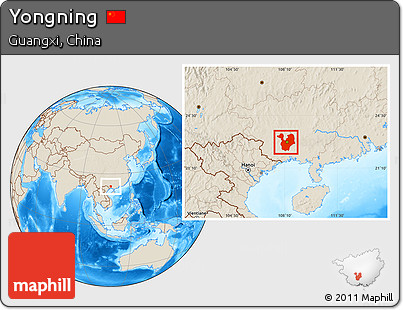 Shaded Relief Location Map of Yongning