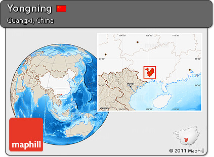 Shaded Relief Location Map of Yongning, highlighted country