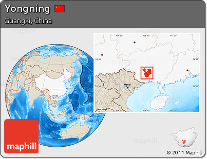 Shaded Relief Location Map of Yongning, highlighted country