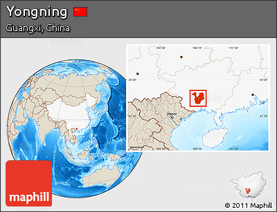 Shaded Relief Location Map of Yongning, highlighted country