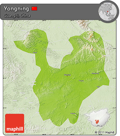 Physical Map of Yongning, lighten