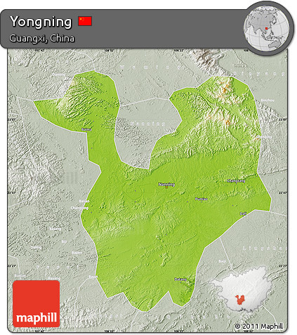 Physical Map of Yongning, lighten, semi-desaturated