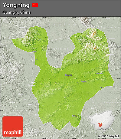 Physical Map of Yongning, lighten, semi-desaturated