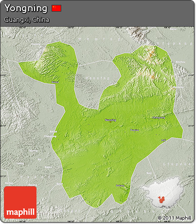 Physical Map of Yongning, lighten, semi-desaturated
