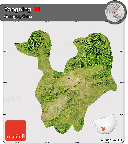 Satellite Map of Yongning, cropped outside