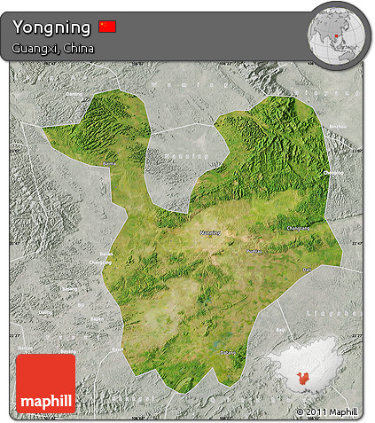 Satellite Map of Yongning, lighten, semi-desaturated